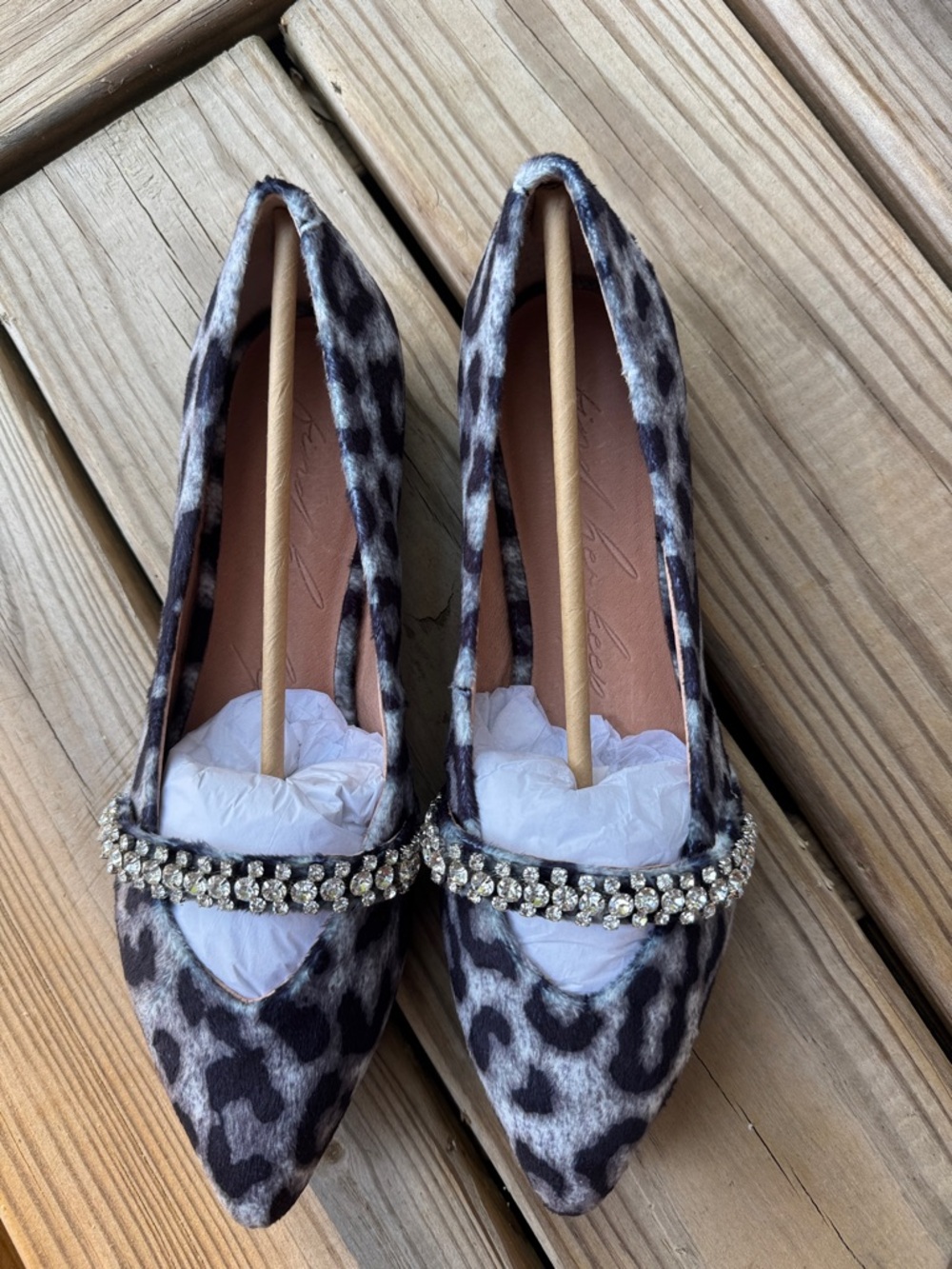 Unbound Leopard Print Pointed Toe Flat with Rhinestone Strap